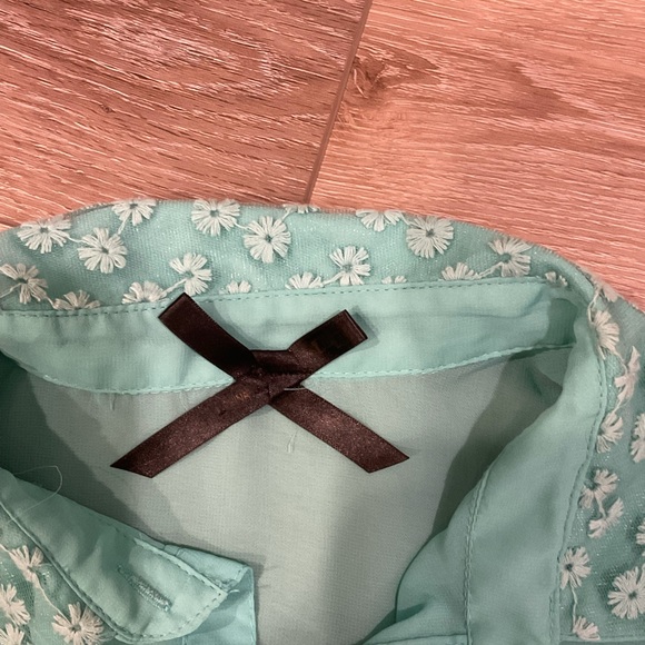 Beautiful sheer sleeveless turquoise button down - Picture 4 of 6